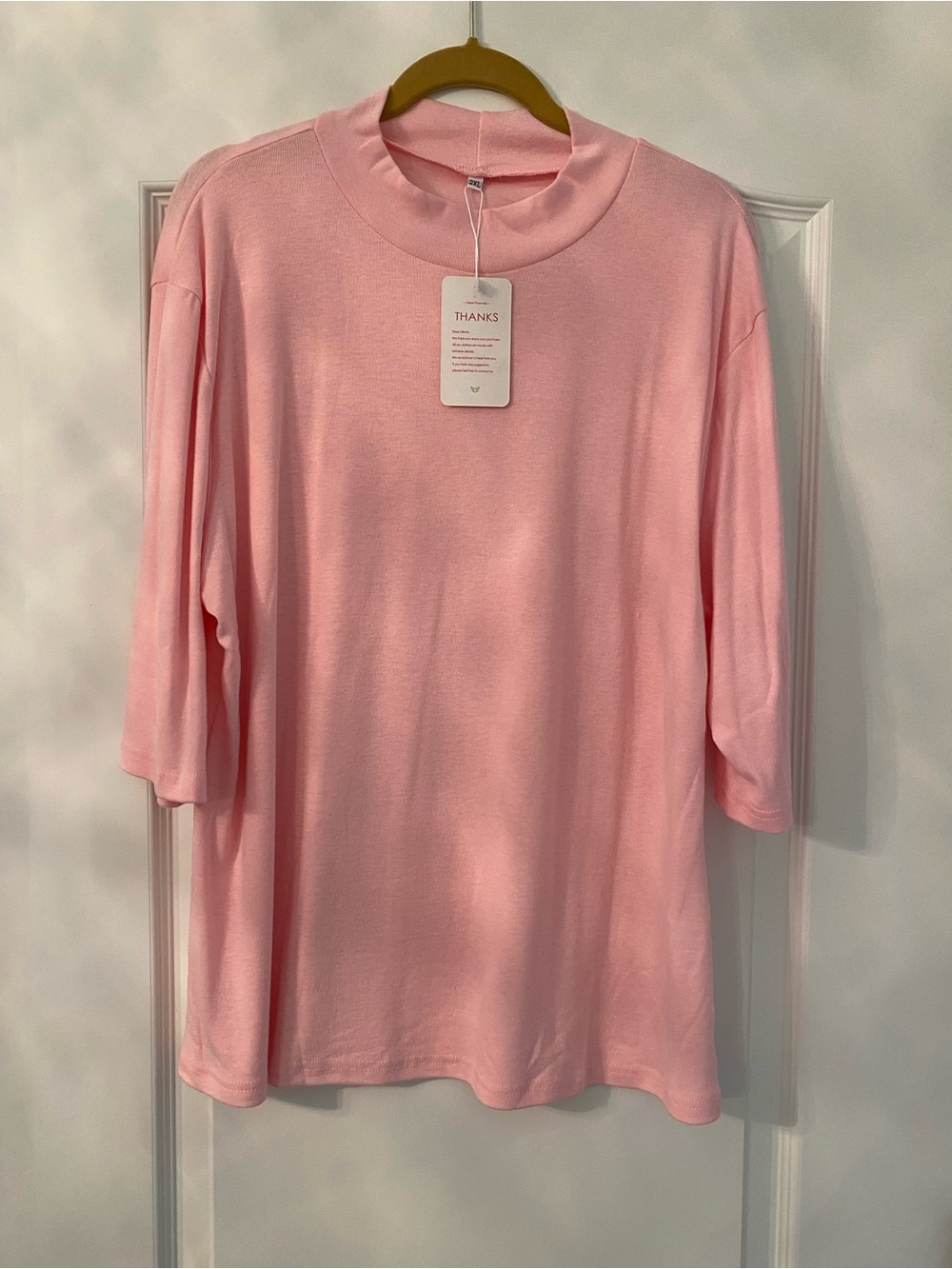 Macy's Light Pink Mock Neck Short Sleeve Tee